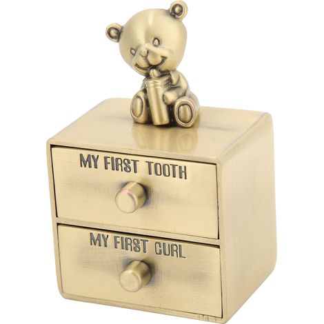 Boîte à dents en métal en forme d'ours mignon avec 2 tiroirs pour enfants, cadeau souvenir de croissance, collection de bijoux (patine verte) (1/5)