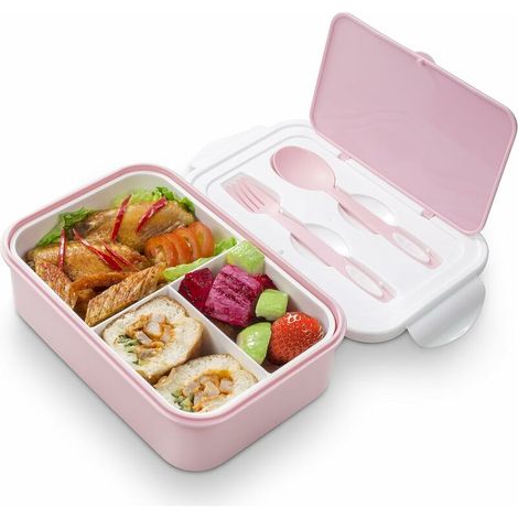 Bento Lunch Box - 3 Compartment Box - Microwave/Freezer Lunch Box for Adults and Kids (Pink) (1/5)