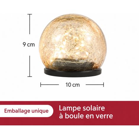 Lampe solaire boule à piquer effet craquelé 10 cm lumière chaude 20 LED jardin extérieur 10 × 9 × 1 cm 400 g – Livraison gratuite