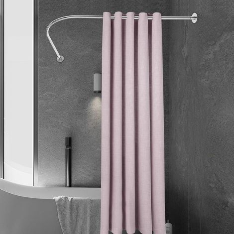 Tringle à rideau de douche réglable en forme de L pour baignoire d'angle sans perçage Tringle de douche de qualité supérieure avec installation facile 90-130 cm (1/5)
