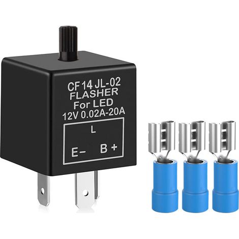 piece 12V 3-Pin Adjustable Flasher Relay for LED Turn Signals CF-14KT, Car Motorcycle Electronic Flasher Relay 0.1W-150W, Comes with 3 terminals