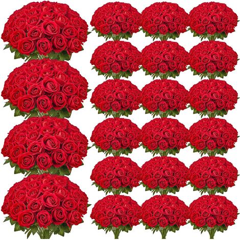Fleurs Artificielles Rouges 500 Pièces en Mousse, Roses Fausses Réalistes avec Tiges, pour Bouquets de Mariage DIY, Décorations de Table et Maison (1/5)