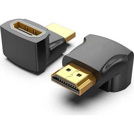 Adaptateur HDMI coudé à 90° (lot de 2) - Connecteurs HDMI de type A (femelle et mâle) - Compatible 4K Ultra HD, UHD, 3D, Full HD, 1080p HDR, ARC, haut débit et Ethernet (1/4)