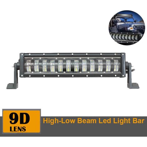 9D 42,5 cm LED-Bar / LED-Lichtbalken Hi/Lo Abblend-/Fernlicht Wasserdicht Stoßfest 12V 24V 7680 lm 96 W mit Lupen Off‑Road LED-B