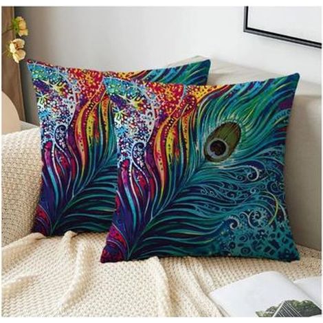Lot de 2 housses de coussin 45 x 45 cm, coton et lin, décoration intérieure et extérieure pour salon, jardin et canapé (1/5)