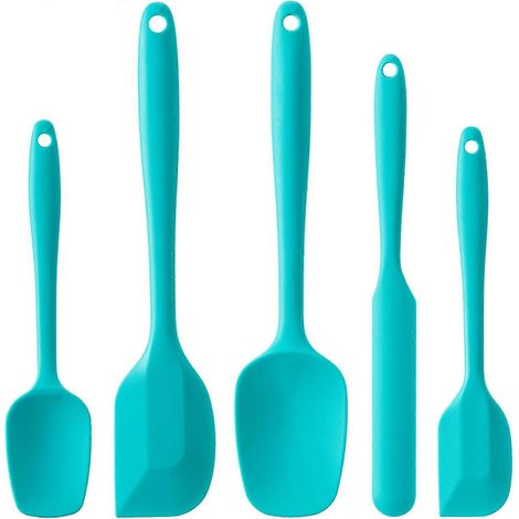 Ensemble 5 spatules silicone alimentaire vert menthe résistantes chaleur antiadhésives compatibles lave-vaisselle sans BPA pour pâtisserie et cuisine (1/5)