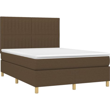 Letto a Molle Materasso e LED Marrone Scuro 140x200 cm Tessuto vidaXL (1/4)