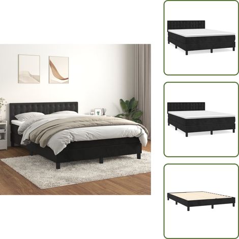 Cama de espaldas - vidaXL Cama box spring con colchón terciopelo negro 140x190 cm - Cama de boca abajo