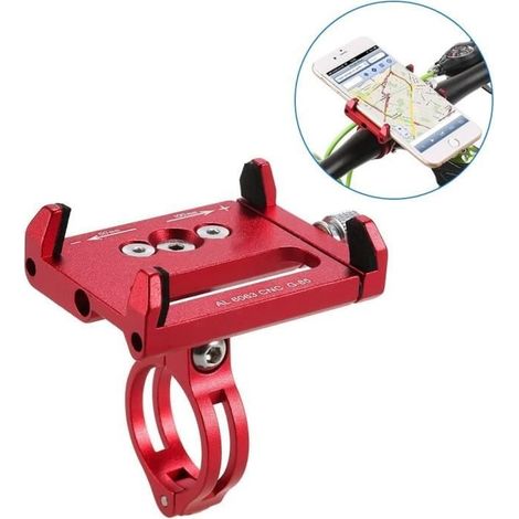 (Rosso) Supporto per telefono – Universale – Regolabile – Rosso – Lega di alluminio – Mountain bike (1/4)