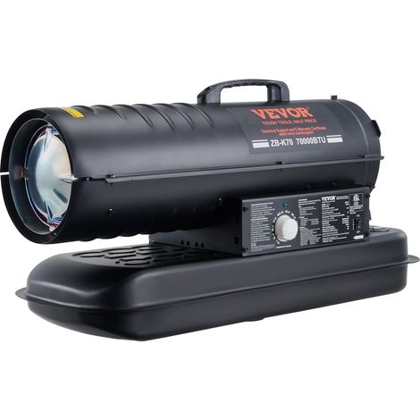 Chauffage à Air Pulsé au Kérosène Diesel, 70000 BTU, Chauffage d'Appoint Portable, Contrôle du Thermostat, Réservoir 19 L, pour Maison, Chantier, Industrie, Ateliers, Intérieur, Extérieur, Noir (1/5)