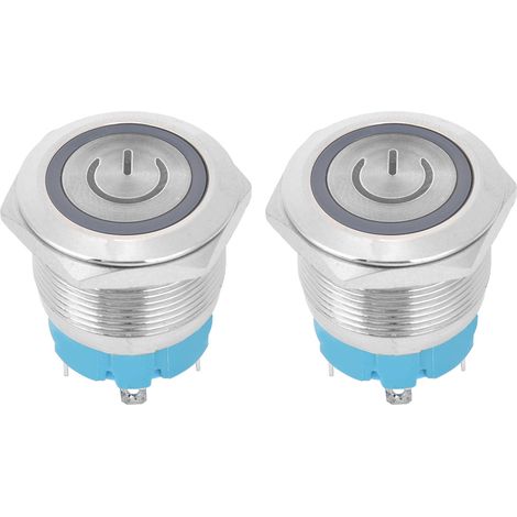 Bouton poussoir rond 2 pièces, interrupteur 4 broches 3-6VDC, tête plate 22mm avec voyant lumineux blanc, signal lumineux de puissance. (1/5)