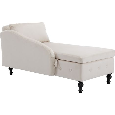 CAIziCanapé méridienne en velours avec rangement, chaise longue rembourrée avec coussin pour le salon, fauteuil de détente moderne avec clous décoratifs et capitonnage, chambre et bureau, accoudoir dr (1/5)