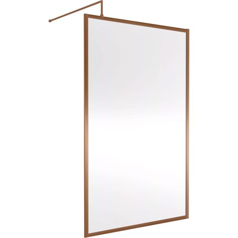 Nuie Full Outer Framed Wetroom Screen 1200mm W x 1850mm H with Support Bar 8mm Glass - Brushed Bronze (1/2)