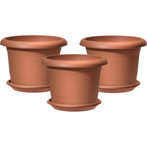 Scheurich Set de 3 pots à fleurs Oliver avec soucoupes, coloris: terre cuite, 40,4 cm de diamètre, 28,1 cm de hauteur, 19,3 l vol.