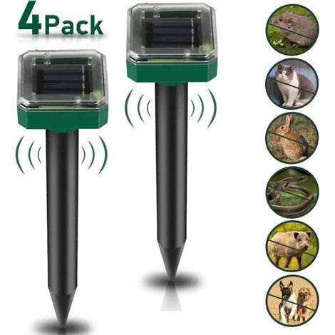Lot de 4 répulsifs à ultrasons solaires pour taupes, campagnols et autres nuisibles, indice de protection IP56, pour le jardin. (1/5)