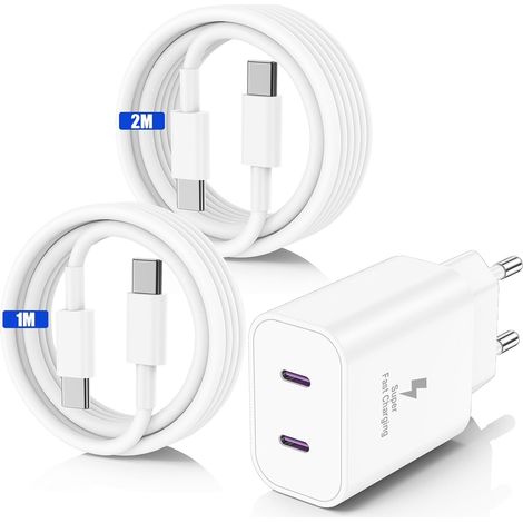 45W USB C Chargeur Rapide pour 17 16 15 Pro Max,2-Port Chargeur Usbc avec 1M+2M Câble USB C pour 17 16 15 Pro /17 Air/17E/15 16 Plus/iPadPro/Galaxy S25/S24/S23 Ultra-Blanc (1/5)