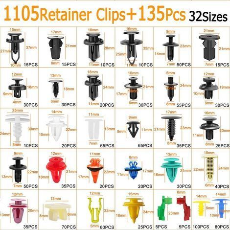 1240PCS Clips Voiture, 32 Taille Rivet Clips Plastique Universel Clips de Fixation avec Outil de Démontage et Serre Câbles pour Auto Voitures Panneaux Portes Pare-chocs (1/4)