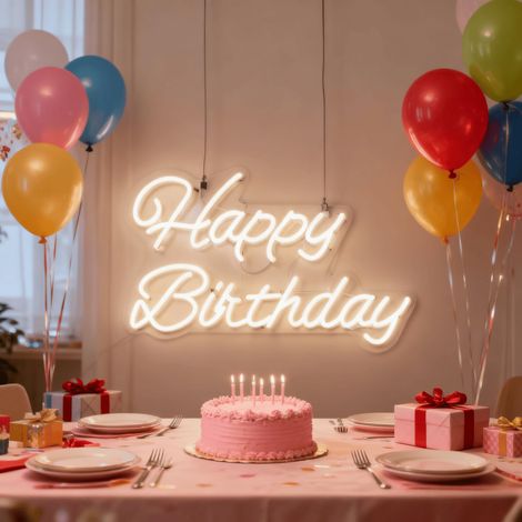Enseigne Néon « Happy Birthday » – Panneau LED pour Toiles de Fond de Fêtes d'Anniversaire et Décoration de Pièce, Alimentation USB, Blanc (20 x 11,9 pouces) (1/5)