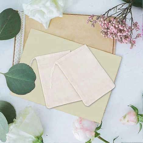 50er-Pack Baumwoll-Musselin-Beutel, Mehrzweck-Beutel mit Kordelzug, für Tee, Schmuck, Hochzeit, Party, Gastgeschenke, Aufbewahrung (1/4)