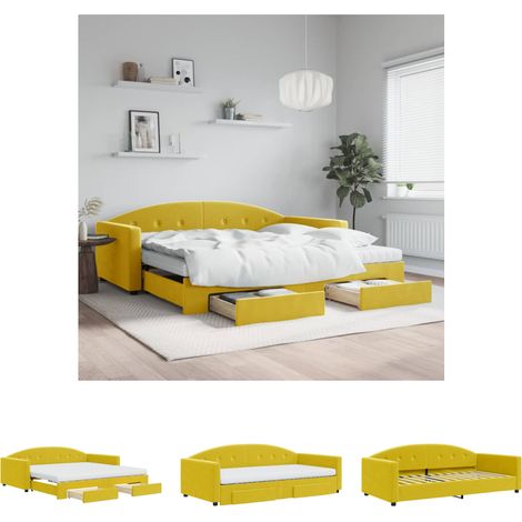 Gästebett - vidaXL Tagesbett Ausziehbar mit Schubladen Gelb 100x200 cm Samt - Tagesbett mit Schubladen (1/5)