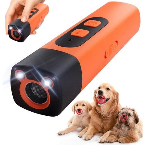 Appareil anti-aboiement ultrasonique pour chiens – Dresseur portable rechargeable avec lampe LED – Outil d’entraînement anti-aboiement – Orange (1/5)