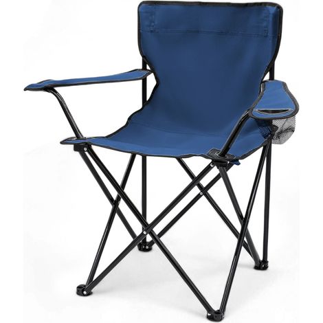 Camping Klappstuhl mit Getränkehalter - blau - Campingstuhl klappbar mit Tragetasche - Stuhl faltbar für Festival Freizeit Garten Angler Sessel Belastbarkeit bis 100 kg
