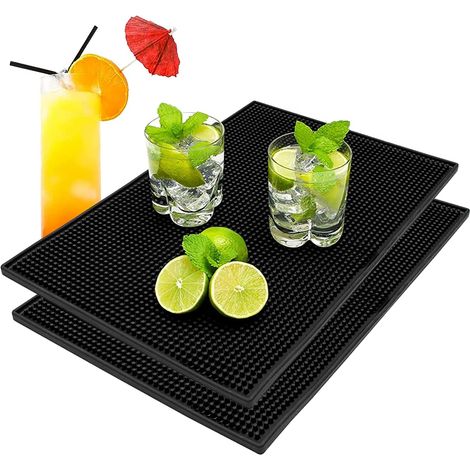 Lot de 2 tapis de bar, tapis d'égouttage pour table de bar, tapis d'égouttage en silicone, tapis d'évier en silicone, écologique et résistant à la chaleur, pour ranger les couverts (1/5)
