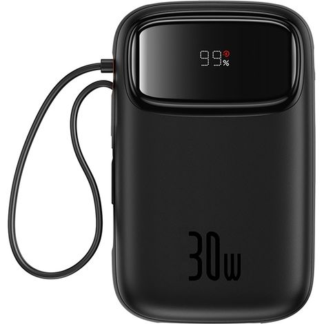 Banco de energía QPow 2 de 30 W y 10 000 mAh con cables USB-C integrados - Negro (1/5)