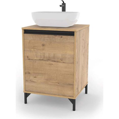 Meuble sous vasque pour salle de bain coloris Chêne doré (sans lavabo) - Longueur 53 x Hauteur 77,5 x Profondeur 51 cm (1/3)