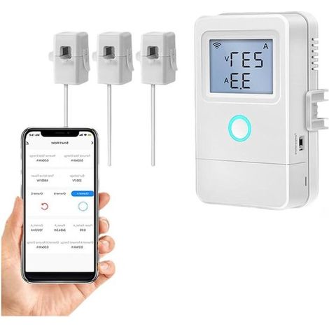 Contatore elettrico intelligente - Contatore di potenza WiFi - Monitoraggio energetico - Rilevamento trifase 100A - 12,5 x 11 x 7,5 cm - Bianco (1/5)