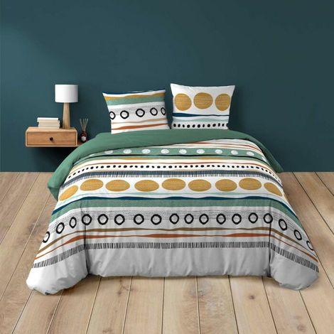 Housse de couette 2 personnes 240 x 220 cm coton 42 fils ASIANA + 2 taies