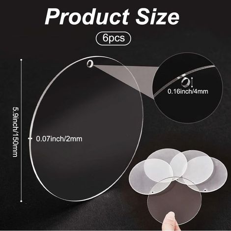 Set mit 6 runden Acrylglasplatten, Ø 15 cm. Für dekorative Wandbehänge, Produktpräsentationen, Hochzeitsschilder und Partyschilder. (1/5)