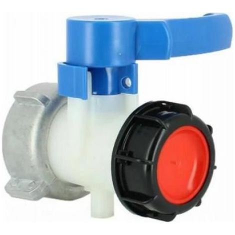 1 Vanne cuve, écrou S75X6, sortie S60X6, polyéthylène, pour réservoir IBC 1000L (1/4)