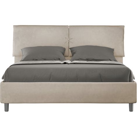 Lit adulte moderne rembourré microfibre Viena Sommier et coffre-Beige-160x200-Option Sommier et coffre (1/5)