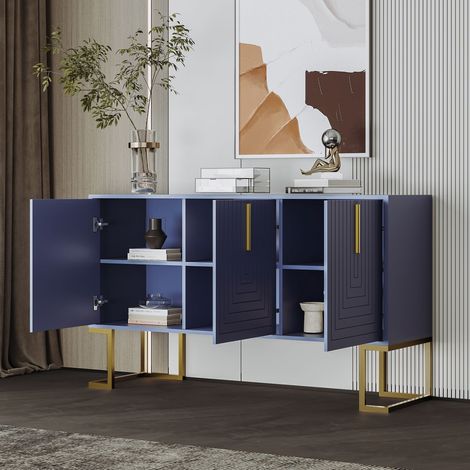 Aparador de tres puertas azul marino estantes ajustables puertas en forma de U tiradores Ideal para comedores y cocinas (1/5)