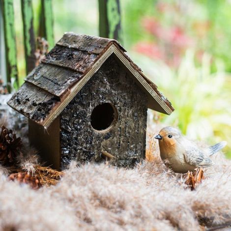 Maison Oiseaux - En Bois Naturel - Pour Extérieur Jardin Balcon - Résistante À L'Humidité - 1 Pièce (1/4)