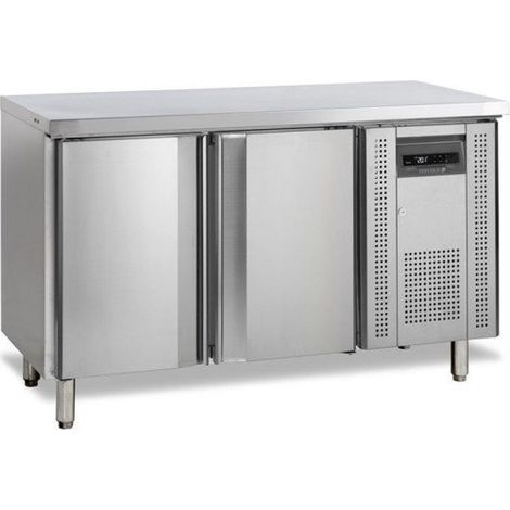 Table comptoir inox ventilée positive 230 Litres, 2 portes pleines, sans dosseret, 300 W, 220 V - MONO (1/3)