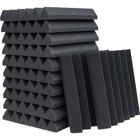 Lot de 12 panneaux acoustiques en mousse - Résistants au feu - Convient aux podcasts, stus d'enregistrement et bureaux - 30 x 30 x 2,5 cm - Noir