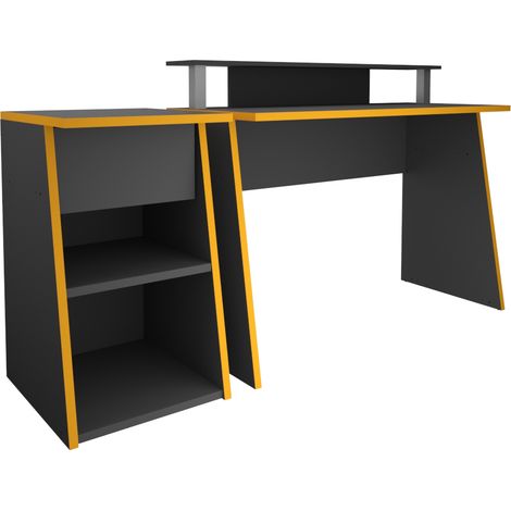 Jugendzimmer Set, Gaming Schreibtisch mit Regal in anthrazit ZADAR-10, B/H/T ca. 150/117/50 cm (1/5)