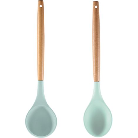 Ensemble Ustensiles Cuisine Silicone - Poignée En Bois Résistant Chaleur 250°C - Pour Casseroles Antiadhésives - Lot De 2 Pièces (1/5)
