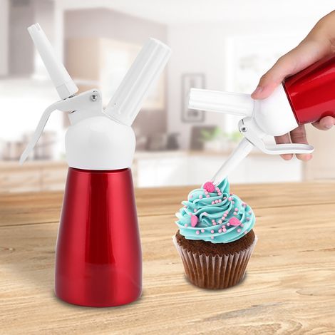 Distributeur de crème fouettée en aluminium rouge 250ml, siphon portable pour chantilly, mousseur à beurre et dessert (1/5)