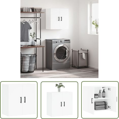 The Living Store Armoire murale blanc 60x31x60 cm bois d'ingénierie - Armoire Murale - Meuble Mural - Rangement Mural - Placard Suspendu - Étagère Murale (1/5)