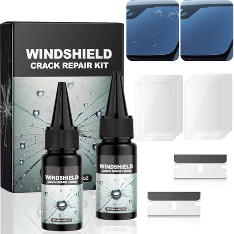 Kit Réparation Pare Brise, Kit Réparation Verre Auto avec Lames et Films Durcissants, Kit Réparation Vitre pour Fissures, Éclats et Petits Dommages, 20ml x 2 (1/5)