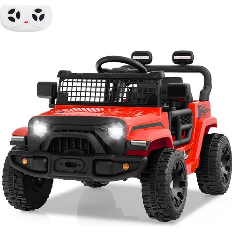 Voiture Camion 12V pour Enfants Véhicule Électrique à Batterie avec Télécommande 3 Vitesses Lumières LED Musique et Klaxon pour 3+ Ans Rouge (1/2)