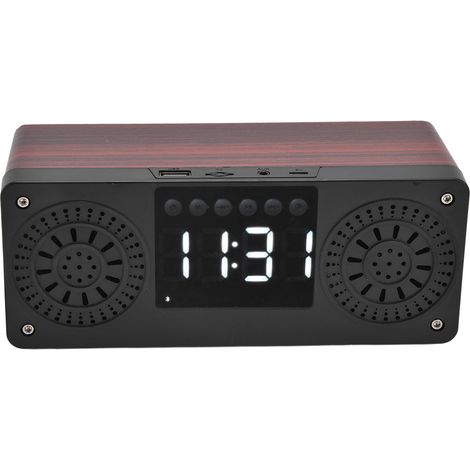 Haut-parleur double rouge avec affichage numérique, horloge, son surround 3D à 360°, caisson de basses en bois (1/5)