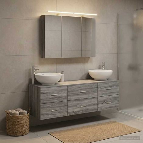vidaXL Bathroom Furniture Set 4 pcs Grey Sonoma (1/5)