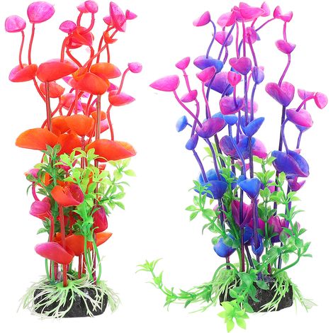 Plante Aquarium Artificielle - Décoration Vivante Pour Réservoir Poisson - Matériau Sûr Non Toxique - Lot De 2 Pièces Violet Et Rouge (1/5)