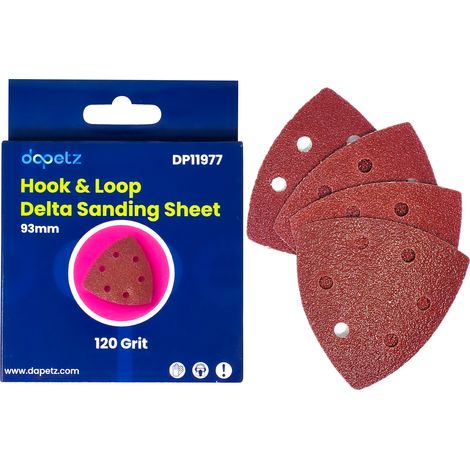 Dapetz ® Multi Tool Triangle Sanding Pads 5 PCS Compatible with Bosch, Makita & Black Decker 93mm Sander Pads Dust-Free 6-Holes Electric Sander Sandpaper Sheets Hook and Loop 120 Grit (1/5)