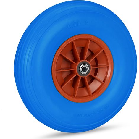 Set of 4 Relaxdays Wheelbarrow Wheels, 4.00-6, Solid Rubber, Plastic Rim, 3 Adaptors, Flatproof Tyre, 136 kg, Blue/Red