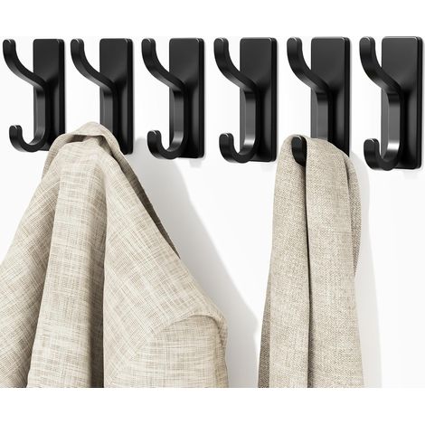 Crochets autocollants pour suspension : robustes à coller (supporte 6 kg), crochets adhésifs mur, porte, cuisine, salle de bain - Idéal manteau, serviette, vêtements, clés Noir Pack'Noir 6 Pack (1/5)